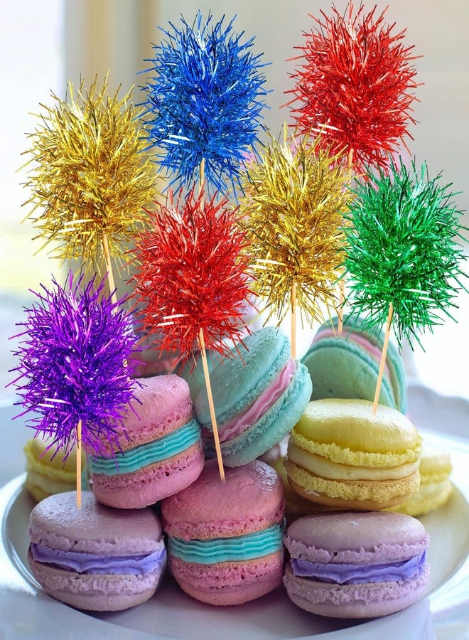 تشينكو مجموعة شينكو من 100 قطعة من زينة الكب كيك على شكل ألعاب نارية من رقائق معدنية، زينة لامعة لتزيين الكيك، زينة كيك على شكل فواكه، أعواد أسنان، مناسبة لأعياد الميلاد وحفلات الزفاف والتخرج (ألوان زاهية) - Image 4