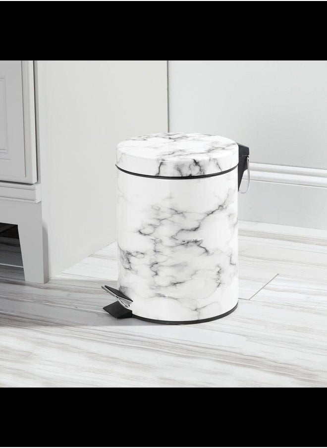 Generic Pedal Waste Basket — Metal Waste Bin with Pedal, Lid and Plastic Bucket Insert — Perfect for Bathroom, Kitchen, and Office — 5 Litre Household Rubbish Bin with Ergonomic Design — Marble Print  - Image 1