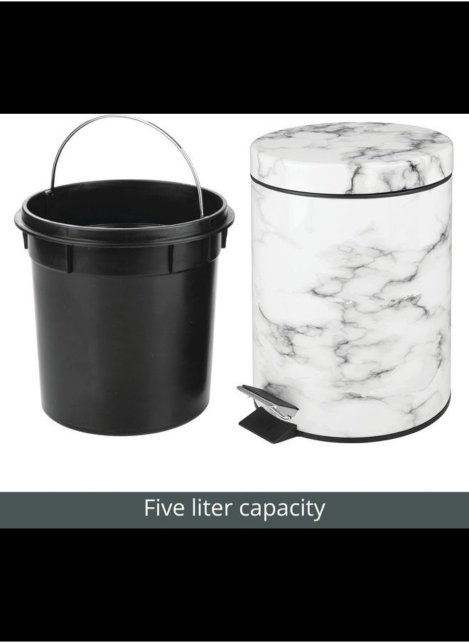 Generic Pedal Waste Basket — Metal Waste Bin with Pedal, Lid and Plastic Bucket Insert — Perfect for Bathroom, Kitchen, and Office — 5 Litre Household Rubbish Bin with Ergonomic Design — Marble Print  - Image 2