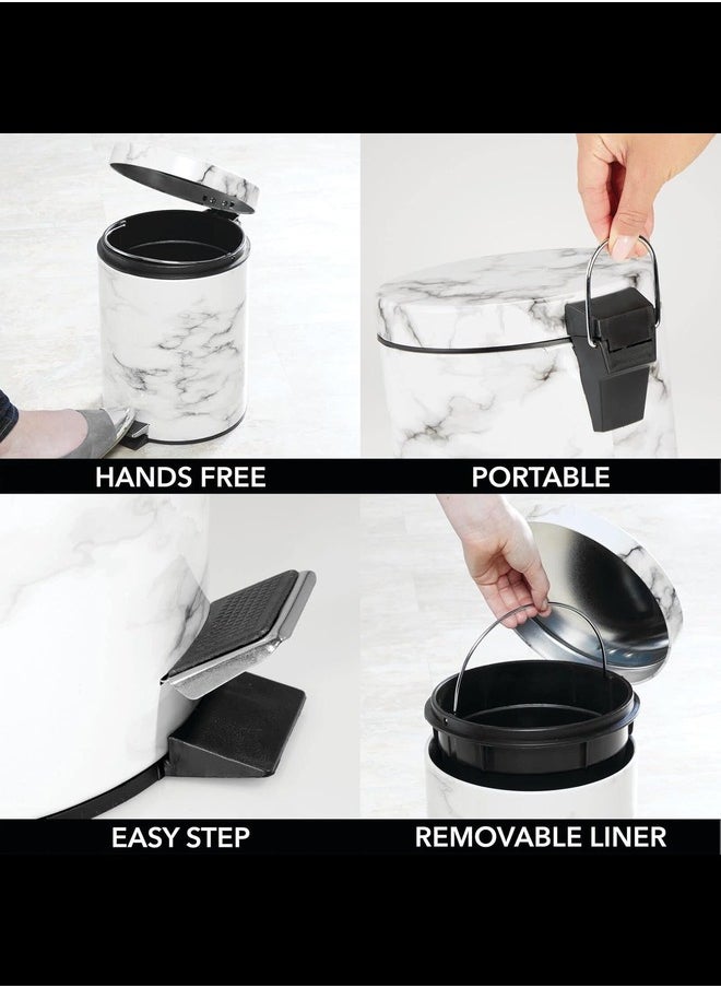 Generic Pedal Waste Basket — Metal Waste Bin with Pedal, Lid and Plastic Bucket Insert — Perfect for Bathroom, Kitchen, and Office — 5 Litre Household Rubbish Bin with Ergonomic Design — Marble Print  - Image 4