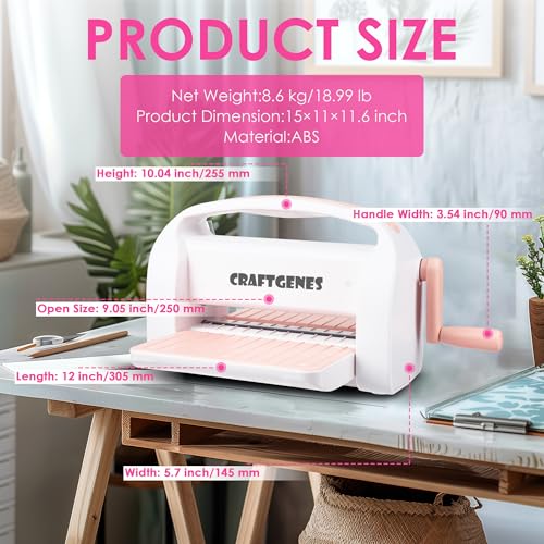 CraftGenes Manual Die Cutting Machine and Embossing Machine, 9'' Opening Size for Cardmaking, Scrapbooking, and DIY Crafts – Foldable Complete Set with A4 Die Cuts, Embossing Folders, and Plates(Pink) - Image 3