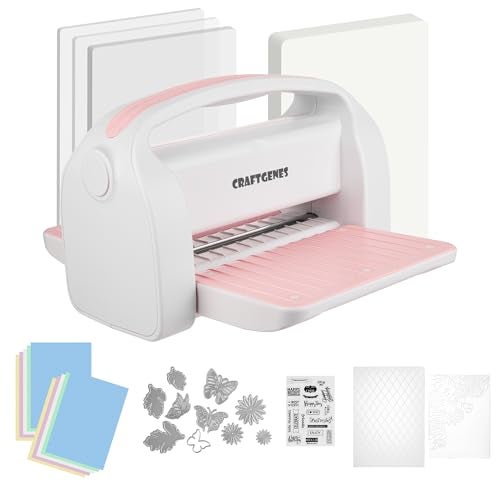 CraftGenes Manual Die Cutting Machine and Embossing Machine, 9'' Opening Size for Cardmaking, Scrapbooking, and DIY Crafts – Foldable Complete Set with A4 Die Cuts, Embossing Folders, and Plates(Pink) - Image 1