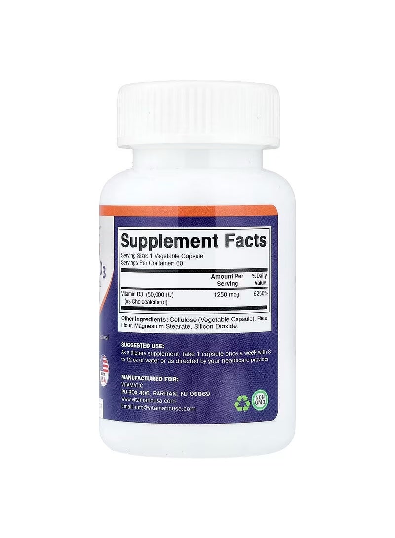 Vitamatic Vitamin D3 50000 IU 60 Vegetable Capsules - Image 2