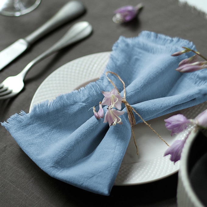 HANDMADE CLOTH NAPKINS 100 COTTON NAPKINS WITH FRINGEDELICATE HANDMADE CLOTH NAPKINS FOR DINNERS PARTIES WEDDINGS AND MORE18 X 18 INCH SET OF 4 BLUE