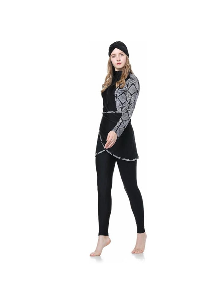 سبال ملابس سباحة نسائية مسلمة محتشمة بتغطية كاملة وطبعات زهور مكونة من ثلاث قطع مع حجاب إسلامي للسيدات ملابس سباحة للشاطئ - Image 1