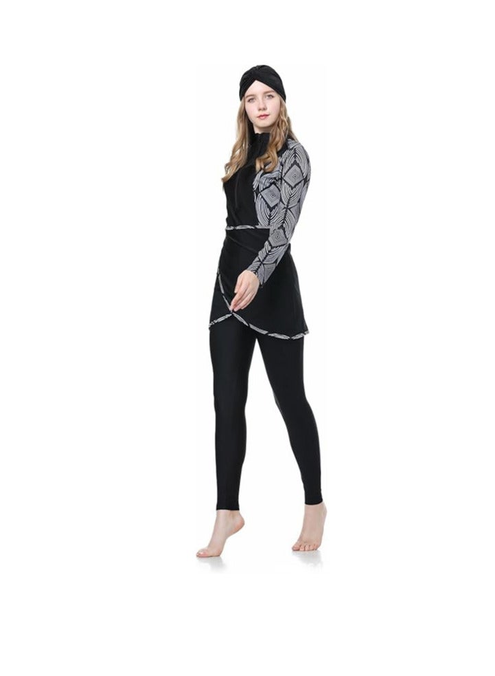 سبال ملابس سباحة نسائية مسلمة محتشمة بتغطية كاملة وطبعات زهور مكونة من ثلاث قطع مع حجاب إسلامي للسيدات ملابس سباحة للشاطئ - Image 2