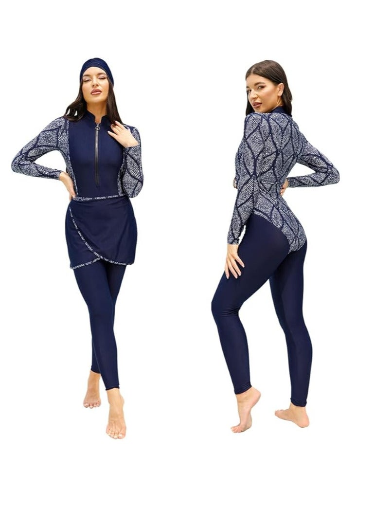 سبال ملابس سباحة نسائية مسلمة محتشمة بتغطية كاملة وطبعات زهور مكونة من ثلاث قطع مع حجاب إسلامي للسيدات ملابس سباحة للشاطئ - Image 4