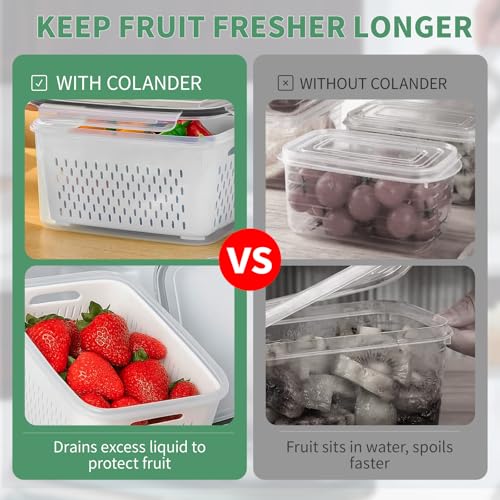Piszvbej 3 Pcs Fruit Containers for Fridge, Strawberry Storage Containers for Fridge, Food Storage Container with Airtight Lid, Removable Colander Basket for Rinsing and Draining, Keep Produce Fresh Longer - Image 4