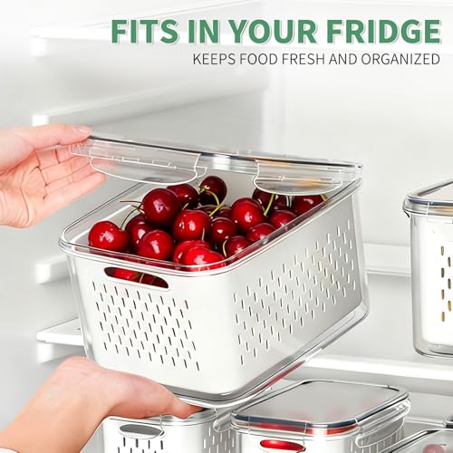 Piszvbej 3 Pcs Fruit Containers for Fridge, Strawberry Storage Containers for Fridge, Food Storage Container with Airtight Lid, Removable Colander Basket for Rinsing and Draining, Keep Produce Fresh Longer - Image 5