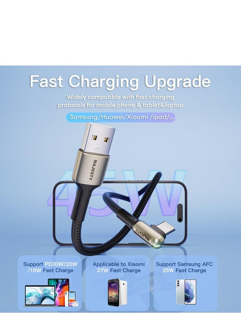 ماجيستي كابل شاحن USB-A إلى USB-C سلك شحن سريع مضفر زاوية قائمة 45 واط (15V/3A) مصنوع من خليط الزنك عالي الجودة متوافق مع سامسونج، ماك بوك برو، نينتندو سويتش وأكثر (1.2 متر) - Image 2