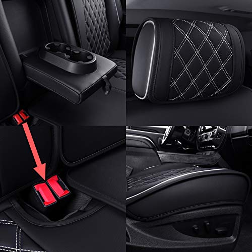 Aierxuan Seat Covers for Cars Pickup 2007-2024 GMC Sierra Chevy Chevrolet Silverado 1500 2500HD 3500HD Trail Boss Z71 Crew Double Extended Cab Waterproof Leather (Full Set, Black-White) - Image 5