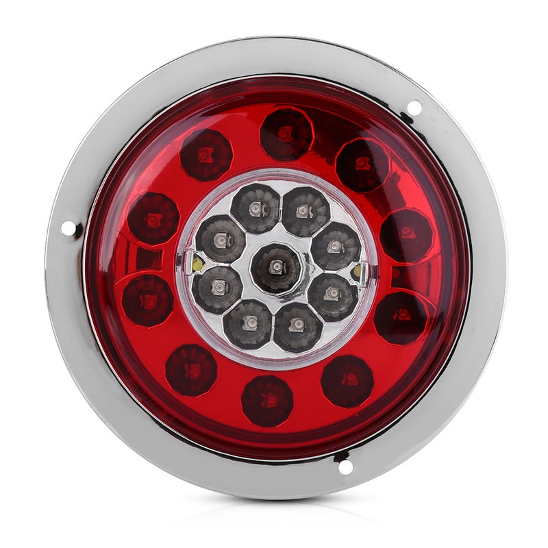 Pair of 4.3 Inch Round 19 LED Truck Trailer Brake Stop Turn Tail  Light Chrome Ring Dual Color - Image 2