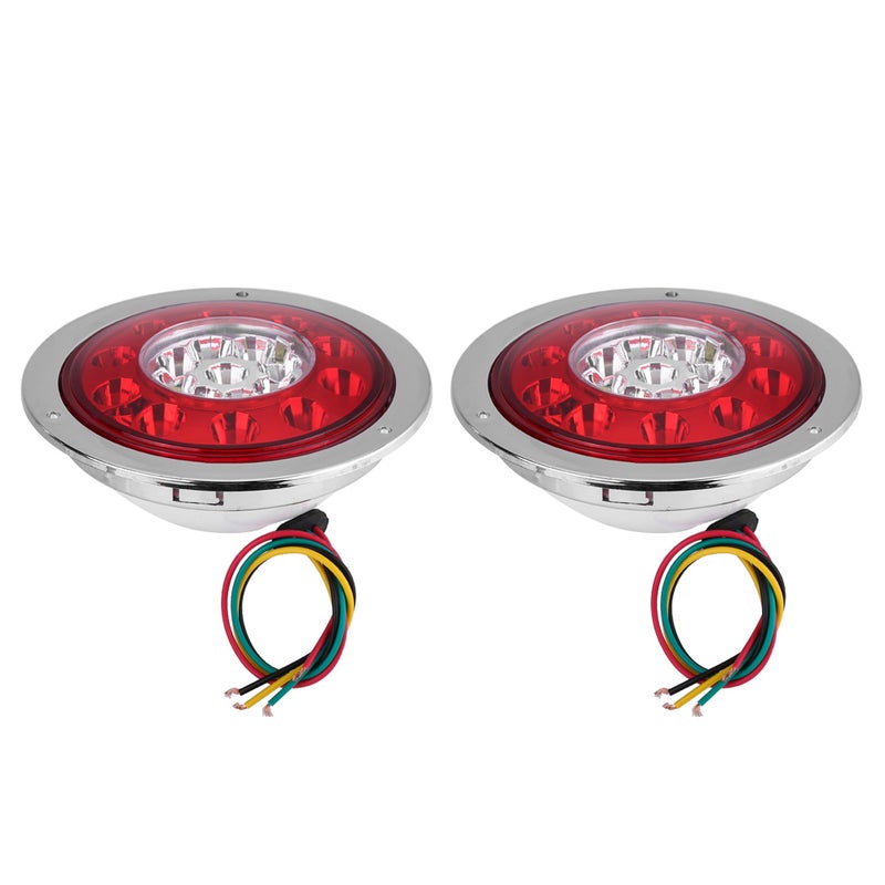 Pair of 4.3 Inch Round 19 LED Truck Trailer Brake Stop Turn Tail  Light Chrome Ring Dual Color - Image 4