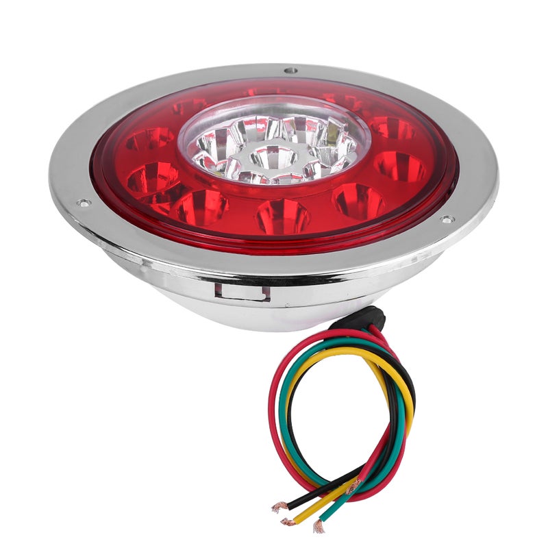 Pair of 4.3 Inch Round 19 LED Truck Trailer Brake Stop Turn Tail  Light Chrome Ring Dual Color - Image 1