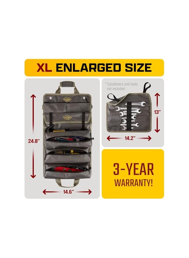 PROMASS promass Pro Official Tool Roll Organizer - 4 Detachable Tool Pouches + Detachable Wrench Organizer, Heavy Duty Tool Bags for men + women Mechanic & Electrician Tools Storage Roll Up Tool Bag  - Image 3