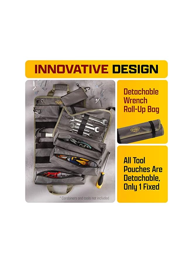PROMASS promass Pro Official Tool Roll Organizer - 4 Detachable Tool Pouches + Detachable Wrench Organizer, Heavy Duty Tool Bags for men + women Mechanic & Electrician Tools Storage Roll Up Tool Bag  - Image 2