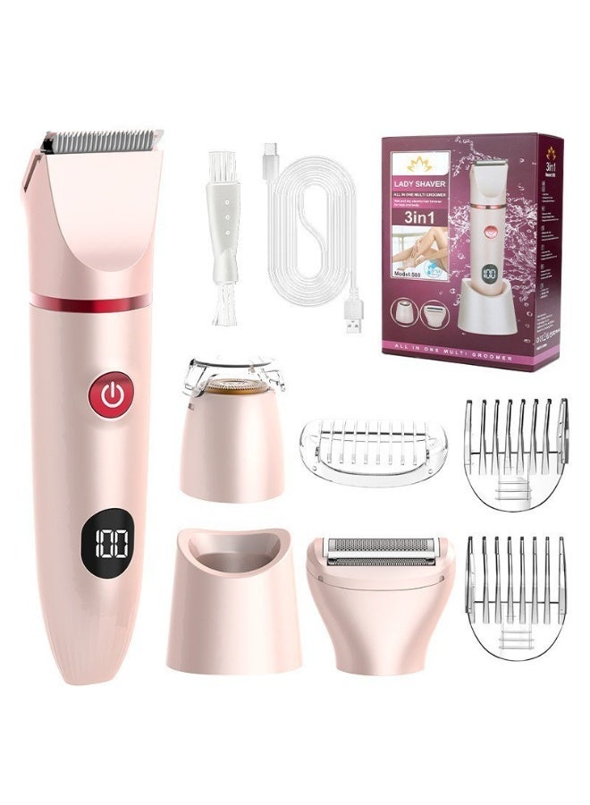 Fureul 3-in-1 Electric Shaver & Hair Trimmer for Women, Gentle on Sensitive Areas, IPX7 Waterproof Cordless Grooming Kit with LED Display, for Body, Face, Underarms & Legs (Pink) - Image 1