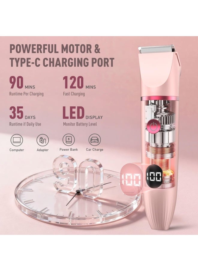 Fureul 3-in-1 Electric Shaver & Hair Trimmer for Women, Gentle on Sensitive Areas, IPX7 Waterproof Cordless Grooming Kit with LED Display, for Body, Face, Underarms & Legs (Pink) - Image 2