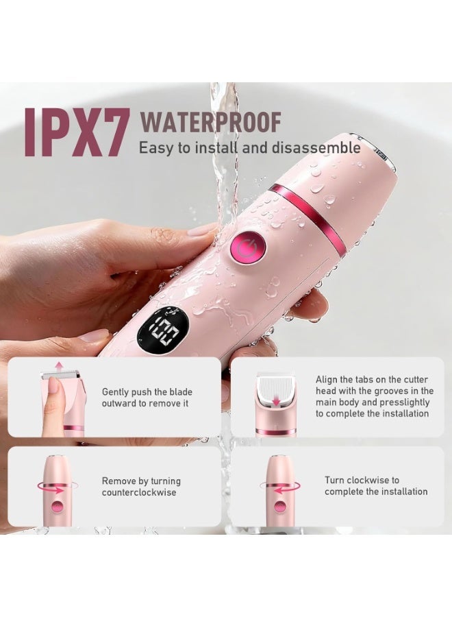 Fureul 3-in-1 Electric Shaver & Hair Trimmer for Women, Gentle on Sensitive Areas, IPX7 Waterproof Cordless Grooming Kit with LED Display, for Body, Face, Underarms & Legs (Pink) - Image 5