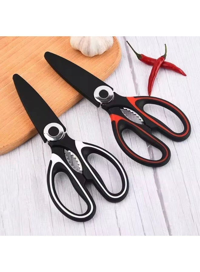 Multi-purpose professional kitchen shears | Sharp and durable food and poultry shears | Stainless steel blades | Ergonomic handle for easy cutting of vegetables and meat | Black and white color - Image 1