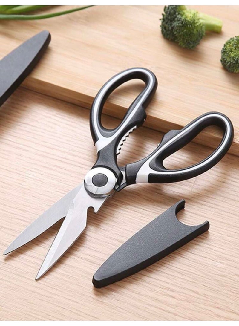 Multi-purpose professional kitchen shears | Sharp and durable food and poultry shears | Stainless steel blades | Ergonomic handle for easy cutting of vegetables and meat | Black and white color - Image 2