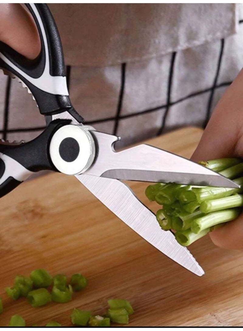 Multi-purpose professional kitchen shears | Sharp and durable food and poultry shears | Stainless steel blades | Ergonomic handle for easy cutting of vegetables and meat | Black and white color - Image 4