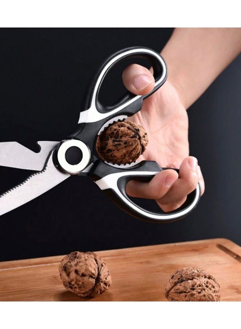Multi-purpose professional kitchen shears | Sharp and durable food and poultry shears | Stainless steel blades | Ergonomic handle for easy cutting of vegetables and meat | Black and white color - Image 5