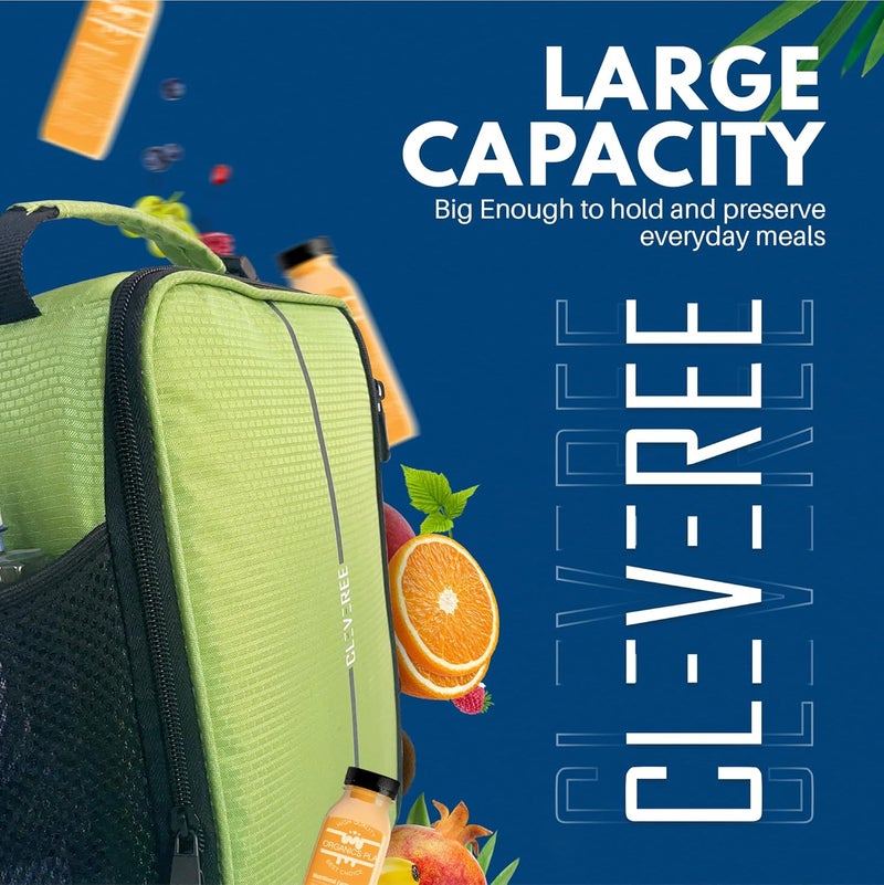 CLEVEREE Lunch Bag for adults teens children and kids for work and school (Lime Green) - Image 2