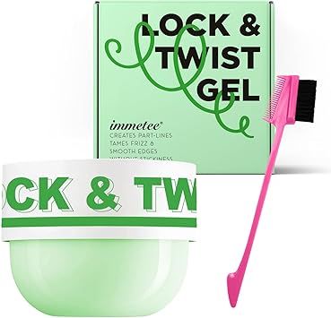 immetee Braiding Gel Twist and Lock Gel All Day Hold Edge Control Gel for Afro Hair Frizz Control Hair Gel with Brush 200g Green - Image 1