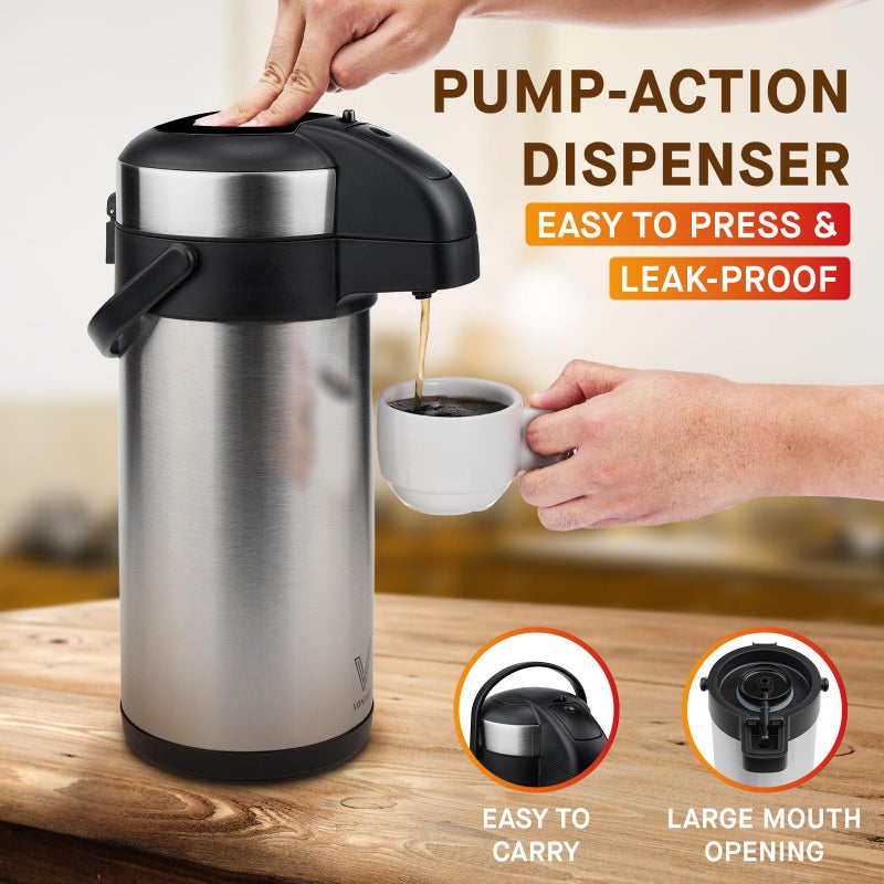 VONDIOR Airpot Coffee Dispenser with Pump - 169 Oz Insulated Stainless Steel Coffee Carafe - Thermal Beverage Dispenser - Coffee Urn for Hot/Cold Water, Party Chocolate Drinks - Image 4