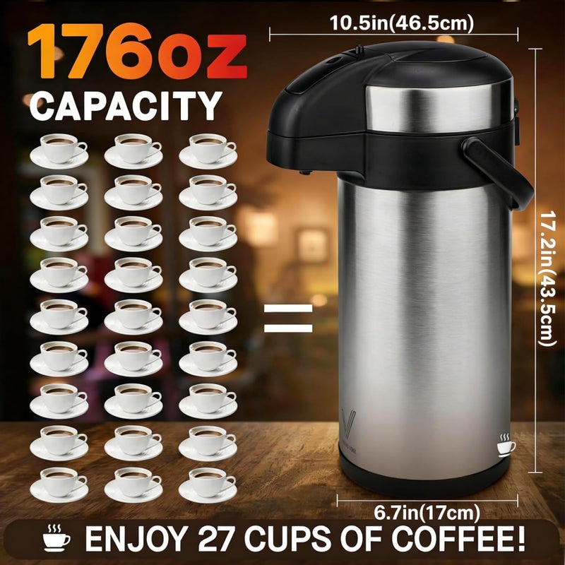 VONDIOR Airpot Coffee Dispenser with Pump - 169 Oz Insulated Stainless Steel Coffee Carafe - Thermal Beverage Dispenser - Coffee Urn for Hot/Cold Water, Party Chocolate Drinks - Image 3