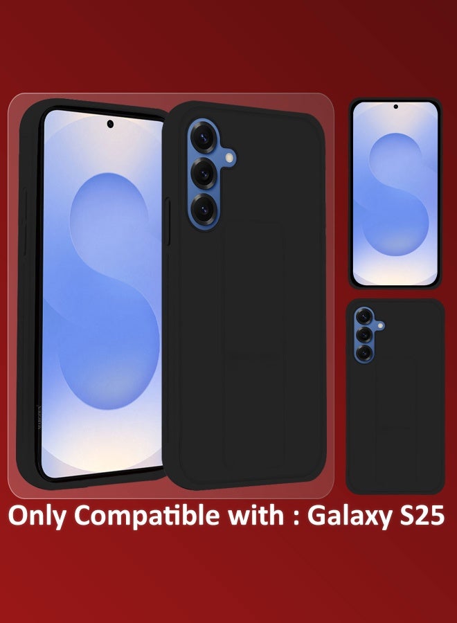 DUSALA Galaxy S25 2Packs Case Silicone with Stand Function Shockproof and Anti Scratch Finger Grip Case Cover with 1 Privacy Screen Protector / Black Black-2p - Image 4