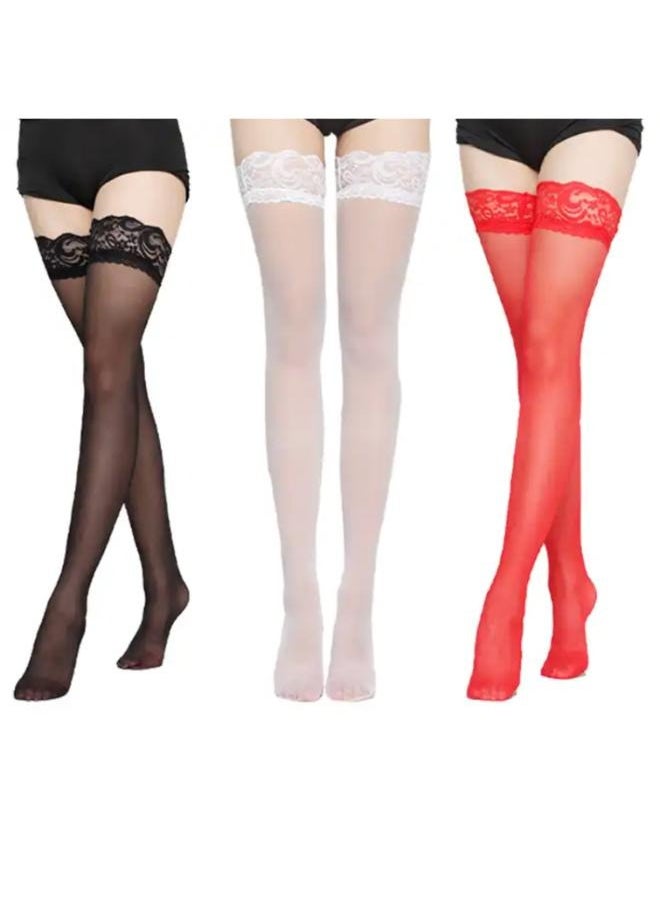 EasyLife - 3 Pairs High Thigh Transparent Lace Tight Legs Women's Stockings - Image 1