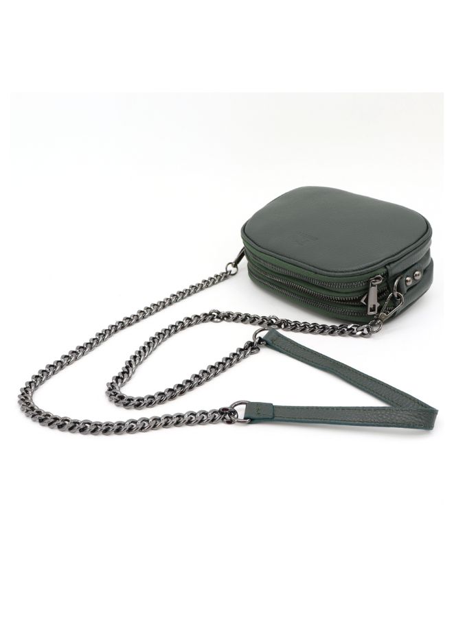 Effetty Women's Leather Crossbody Green Handbag with Chain | Luxury Leather Messenger Handbag - Image 2