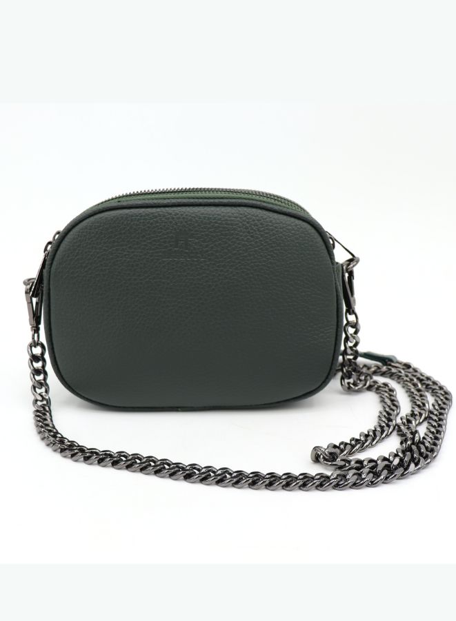 Effetty Women's Leather Crossbody Green Handbag with Chain | Luxury Leather Messenger Handbag - Image 1
