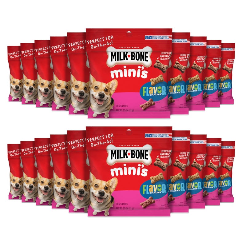 Milk-Bone Mini's Flavor Snacks Dog Treats, 2.5 Ounce (Pack of 20), Perfect for Walks, Travel Size, Party Favor - Image 1