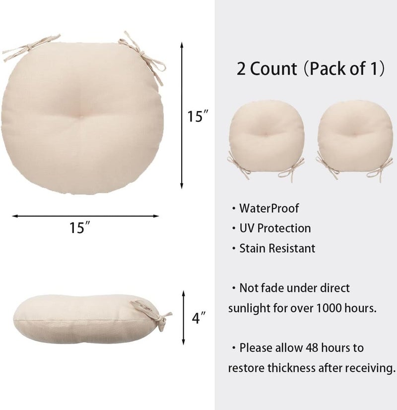 FUNHOME Bistro Chair Cushions 15 inch,Set of 2,Tufted Round Outdoor Chair Cushions 15"x15"x4",Waterproof Patio Seat Cushion with Ties for Barstool Garden Kitchen Furniture(Antique Beige) - Image 5