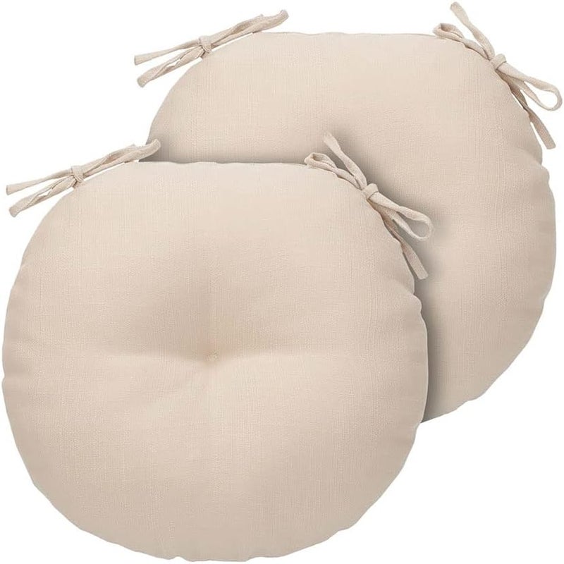 FUNHOME Bistro Chair Cushions 15 inch,Set of 2,Tufted Round Outdoor Chair Cushions 15"x15"x4",Waterproof Patio Seat Cushion with Ties for Barstool Garden Kitchen Furniture(Antique Beige) - Image 2
