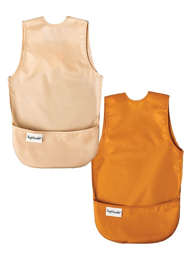 Tiny Twinkle Mess-Proof Apron Toddler Bibs w/Tug-Proof Closure, Baby Food Bibs, 2 Pack, Sand, Cinnamon, 6-24M - Image 1