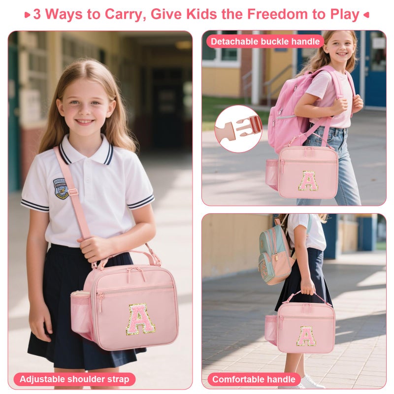 CLOUDWINGS Kids Initial Lunch Bag, Reusable Insulated Lunch Box for Girls Toddlers, Back to School Gift, Leak-proof Cooler Bag for School Daycare Travel Picnic, Pink-A - Image 4