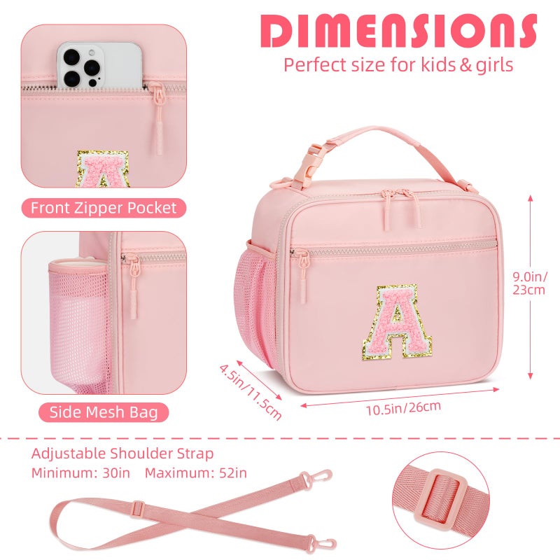 CLOUDWINGS Kids Initial Lunch Bag, Reusable Insulated Lunch Box for Girls Toddlers, Back to School Gift, Leak-proof Cooler Bag for School Daycare Travel Picnic, Pink-A - Image 3