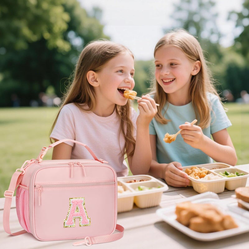 CLOUDWINGS Kids Initial Lunch Bag, Reusable Insulated Lunch Box for Girls Toddlers, Back to School Gift, Leak-proof Cooler Bag for School Daycare Travel Picnic, Pink-A - Image 2