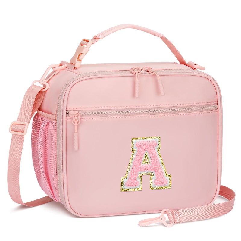 CLOUDWINGS Kids Initial Lunch Bag, Reusable Insulated Lunch Box for Girls Toddlers, Back to School Gift, Leak-proof Cooler Bag for School Daycare Travel Picnic, Pink-A - Image 1