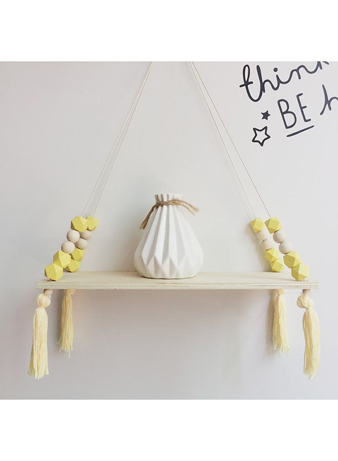 Alyashmac Wood Wall Shelf With Beaded Tassel Nordic Style Wall Decor Yellow 38x14x1cm