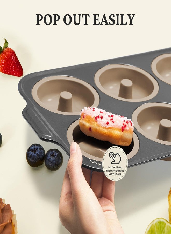 BRONYPRO 2 Pack Silicone Donut Pan For Baking with Metal Frame, 6 Cavity Nonstick Silicone Donut Mold for Oven, Just Pop Out Non Toxic Bakeware for Oven(Gray) - Image 3