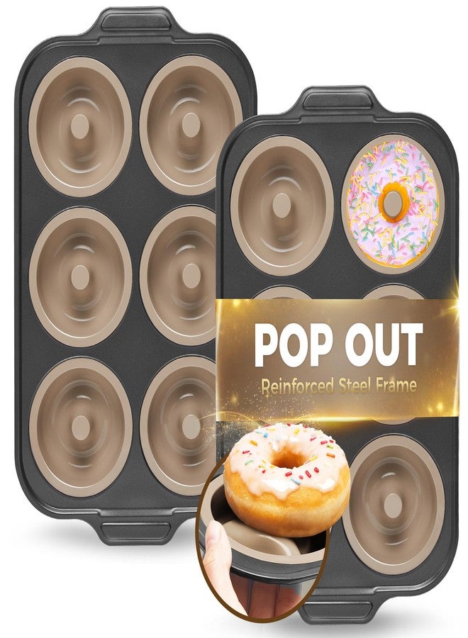 BRONYPRO 2 Pack Silicone Donut Pan For Baking with Metal Frame, 6 Cavity Nonstick Silicone Donut Mold for Oven, Just Pop Out Non Toxic Bakeware for Oven(Gray) - Image 1