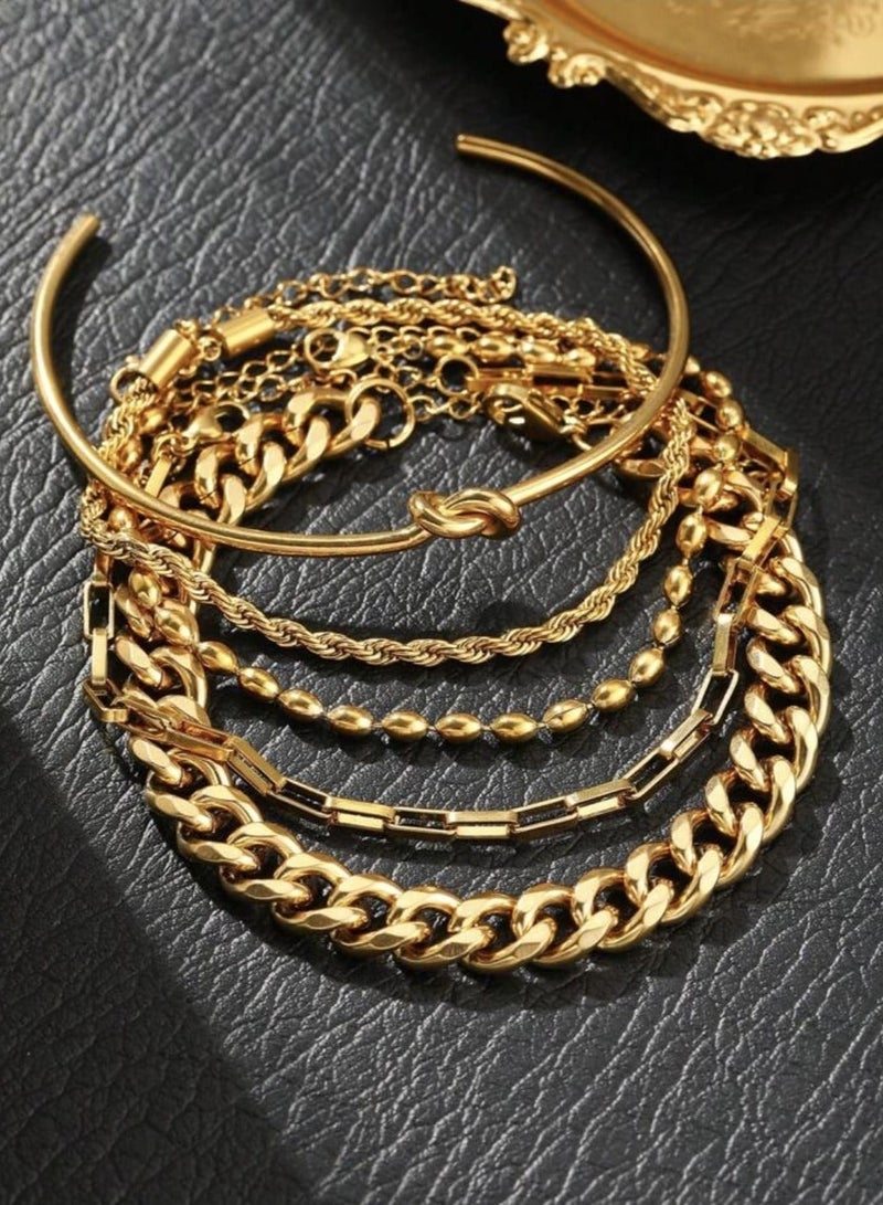 YUCCA 5pcs Women's Gold Plated Stainless Steel Chain Bracelet Set Can Be Detached and Worn Separately, Elegant and Luxury, Suitable for Her Gift - Image 4