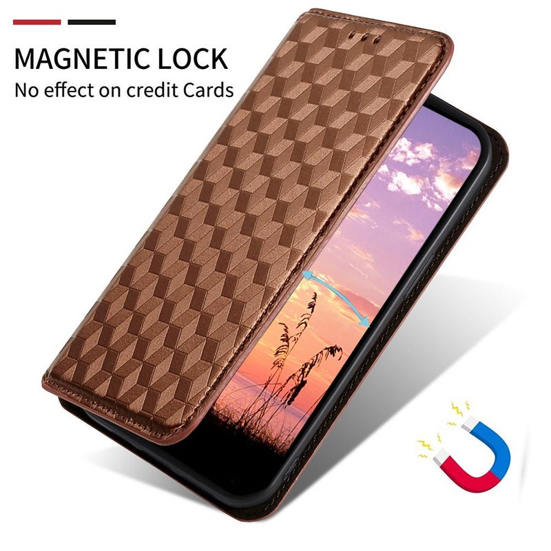 BURAQ Case Cover For Motorola Moto G85 5G / S50 Neo 5G Cubic Grid Texture Flip Leather Phone Case(Brown) - Image 5