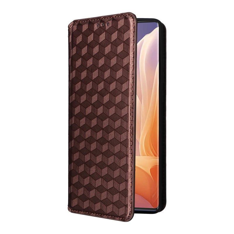 BURAQ Case Cover For Motorola Moto G85 5G / S50 Neo 5G Cubic Grid Texture Flip Leather Phone Case(Brown) - Image 2