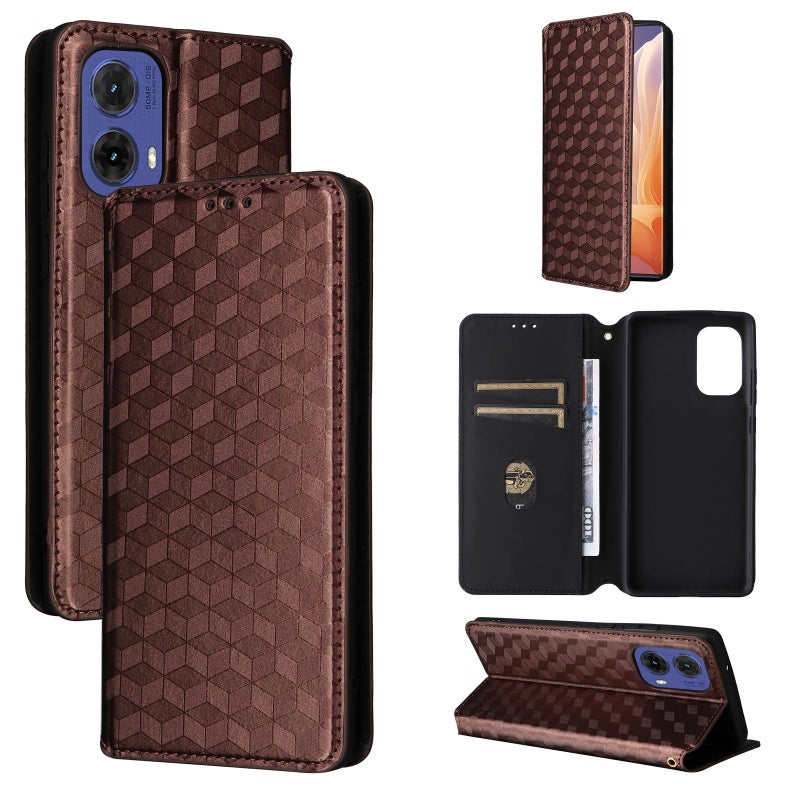 BURAQ Case Cover For Motorola Moto G85 5G / S50 Neo 5G Cubic Grid Texture Flip Leather Phone Case(Brown) - Image 1